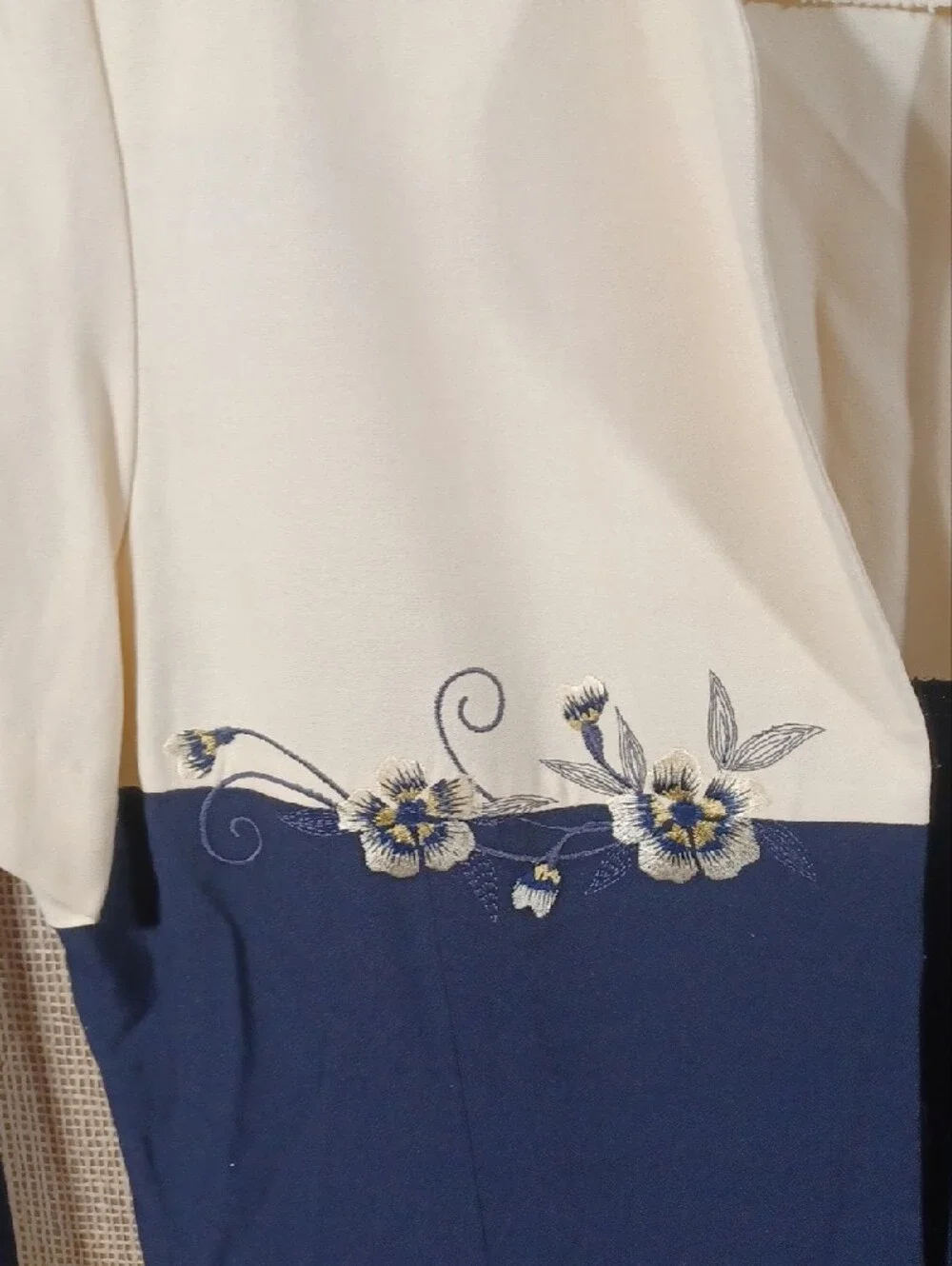 S.L. Fashions Navy and Cream Two-Piece Midi Dress Set